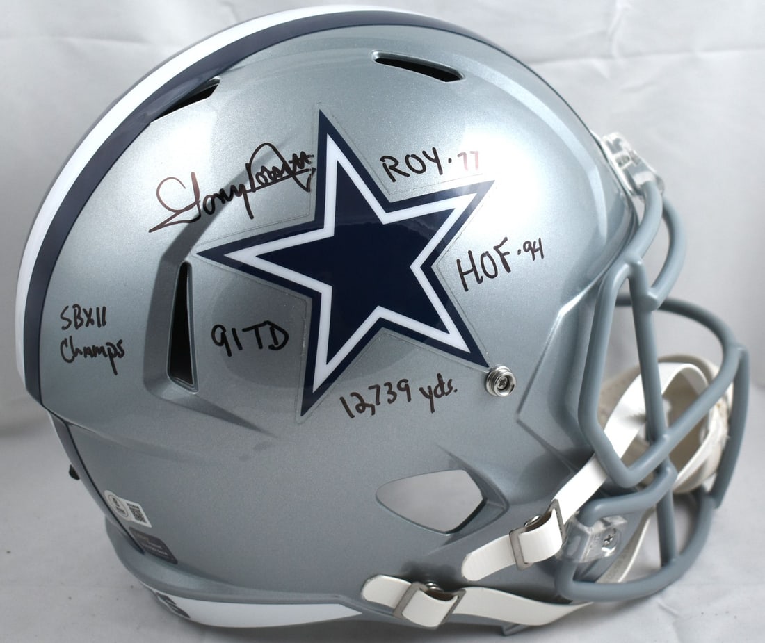 Tony Dorsett signed Dallas Cowboys speed helmet Beckett hologram stats (1 of 5)