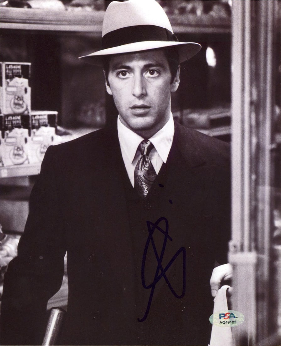 Al Pacino Godfather signed 8x10 vertical photo PSA DNA: Al Pacino Godfather signed 8x10 vertical photo PSA DNA This is a vertical 8x10 photograph from The Godfather, personally signed by Al Pacino. The autograph has been authenticated by PSA/DNA and featur