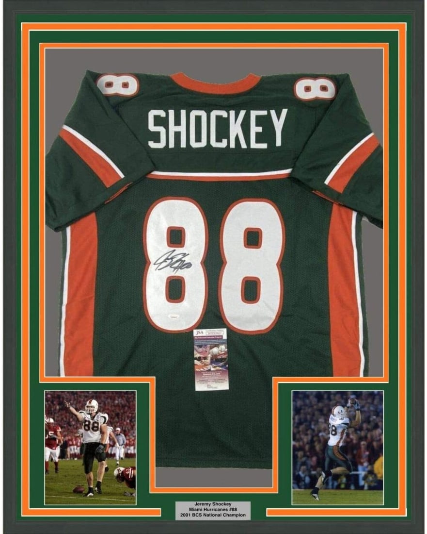 Signed Jeremy Shockey Miami Hurricanes Framed Jersey JSA COA 35x39 (1 of 2)
