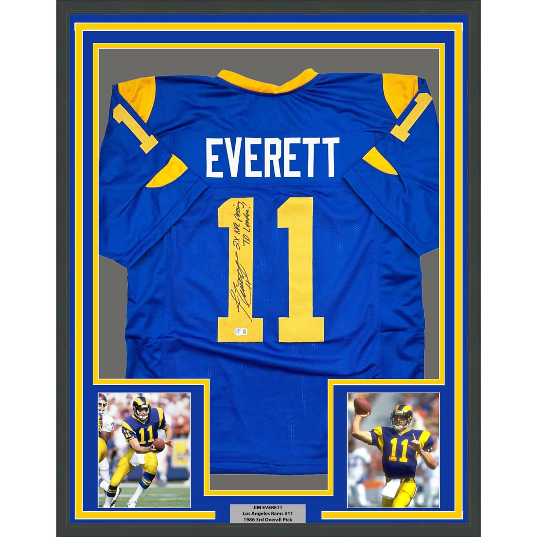 Framed Jim Everett Autographed Blue Rams Jersey with BAS COA (1 of 2)