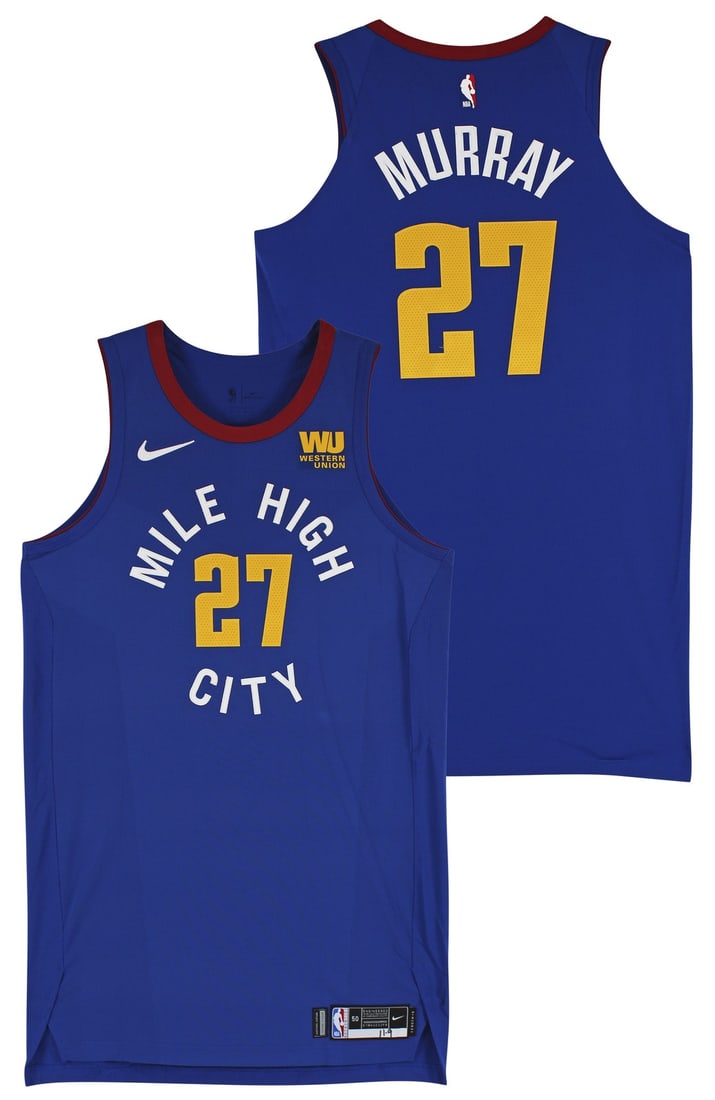 Jamal Murray Game Used Blue Nike Jersey Denver Nuggets November 9 2018 LOA: Jamal Murray Game Used Blue Nike Jersey Denver Nuggets November 9 2018 LOA This is a game-used blue jersey from the Denver Nuggets, personally worn by Jamal Murray during the NBA game on November 9, 2