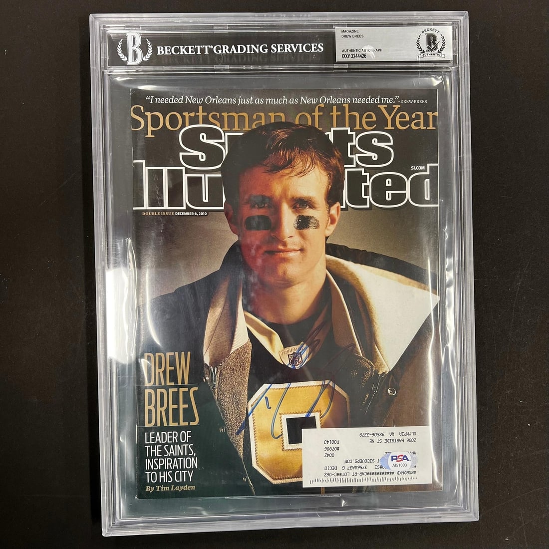 Drew Brees Signed Sports Illustrated Magazine Authenticated by Beckett: Drew Brees Signed Sports Illustrated Magazine Authenticated by Beckett This is an original Sports Illustrated magazine featuring Drew Brees, the legendary quarterback of the New Orleans Saints. The ma