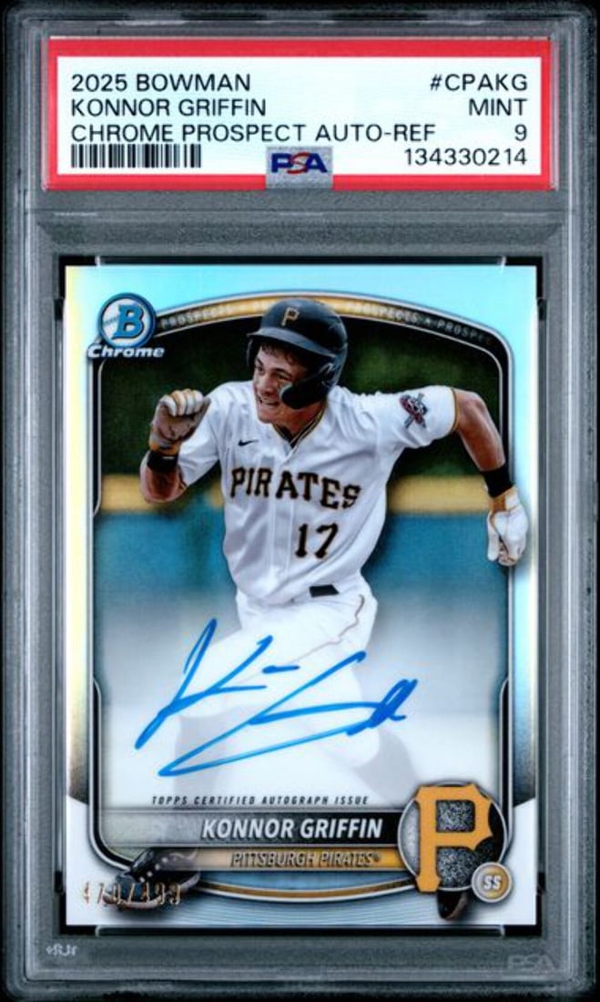 PSA 9 Konnor Griffin 2025 Bowman Chrome Auto REF Rookie Card #CPAKG /499 (1 of 2)