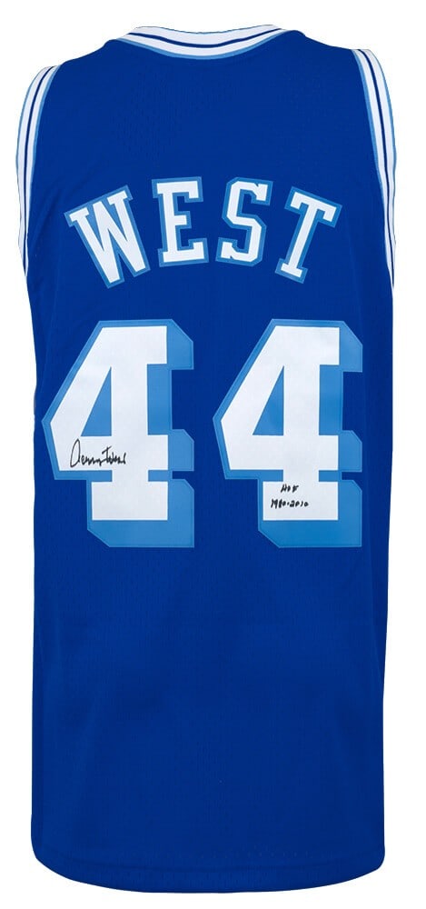 Jerry West Signed Lakers 1960-61 Throwback Jersey HOF Inscription: Jerry West Signed Lakers 1960-61 Throwback Jersey HOF Inscription Celebrate the legacy of Jerry West with this signed Los Angeles Lakers blue 1960-61 style throwback Mitchell & Ness swingman basketbal