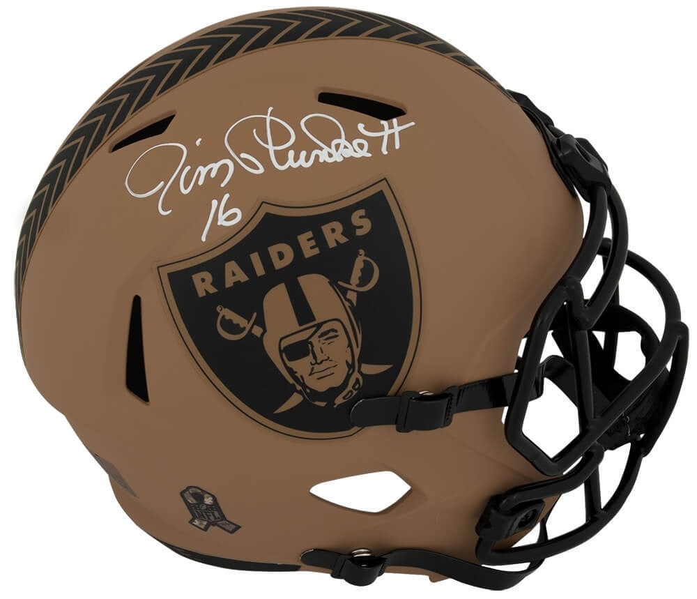 Jim Plunkett Signed Raiders Salute to Service 2023 Riddell Helmet with COA: Jim Plunkett Signed Raiders Salute to Service 2023 Riddell Helmet with COA Own a piece of NFL history with this Jim Plunkett signed Las Vegas Raiders Salute to Service 2023 Riddell full-size speed rep