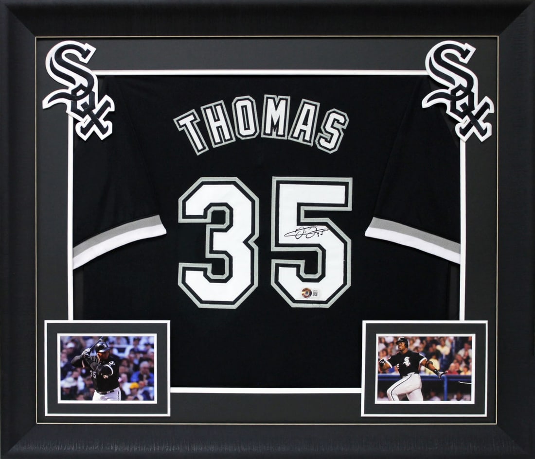 Frank Thomas Signed Framed Jersey Chicago White Sox BAS Witnessed: Frank Thomas Signed Framed Jersey Chicago White Sox BAS Witnessed This stunning black Pro Style framed jersey features the autograph of Frank Thomas, a celebrated player from the Chicago White Sox. Th