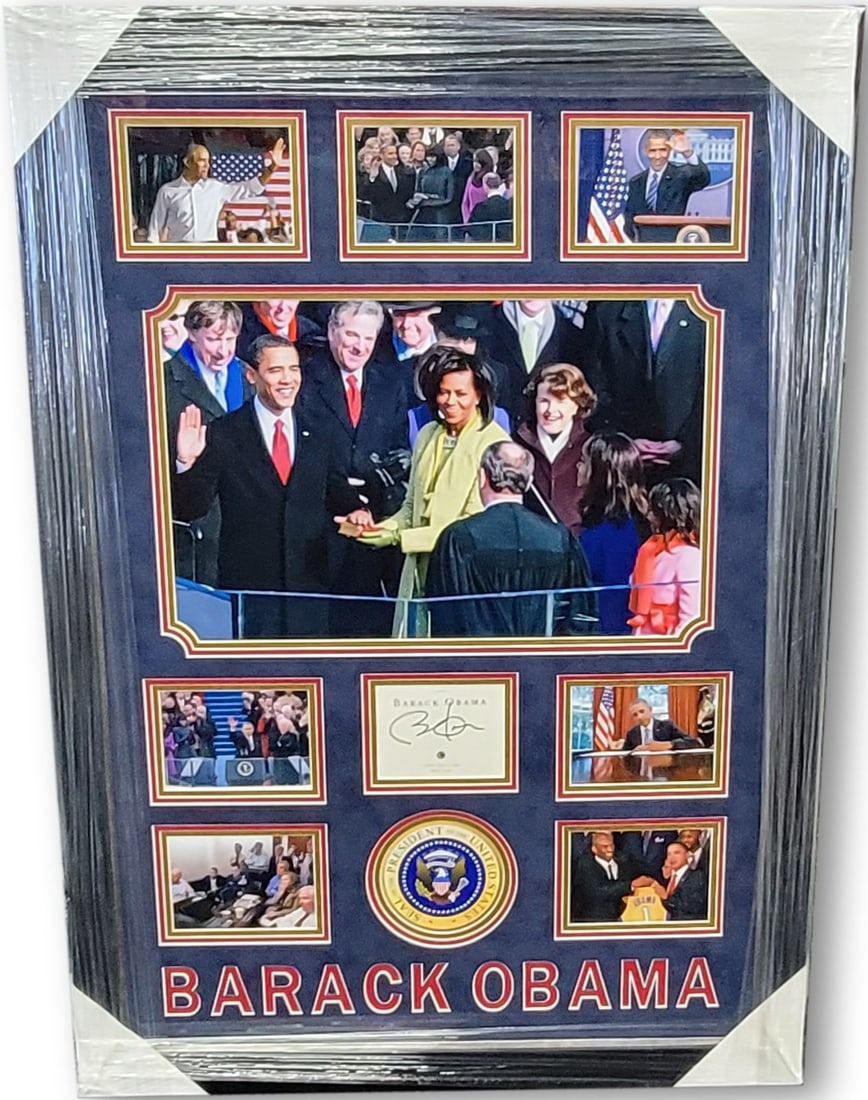 Barack Obama Framed 28x40 Photo With JSA Authenticated Signature: Barack Obama Framed 28x40 Photo With JSA Authenticated Signature This framed display features an authentic autograph from Barack Obama, the 44th President of the United States. The display includes a 