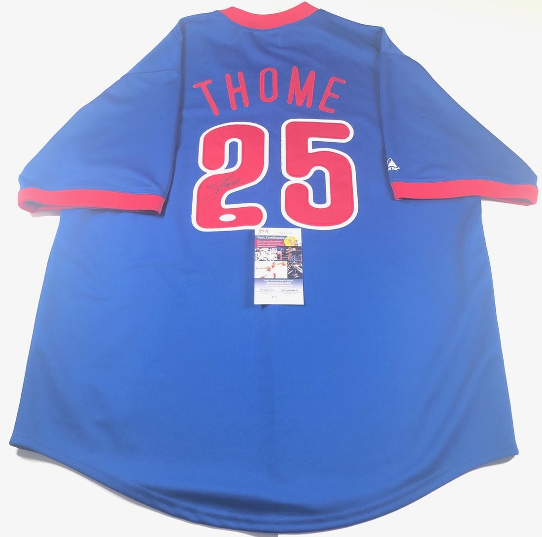 JSA Authenticated Jim Thome Philadelphia Phillies Signed Baseball Jersey: JSA Authenticated Jim Thome Philadelphia Phillies Signed Baseball Jersey This is a Philadelphia Phillies jersey featuring a stitched design and autographed by Jim Thome. The autograph has been authent