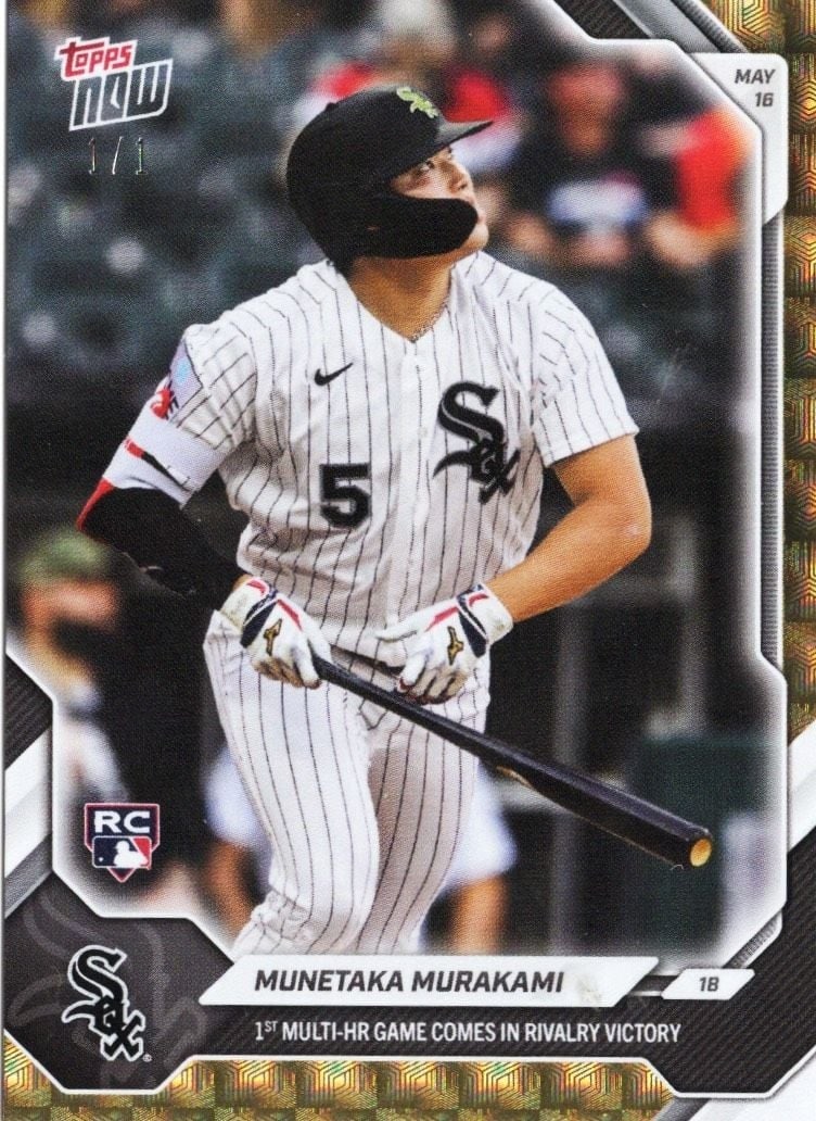 Munetaka Murakami 2026 Topps Now 210 Foilfractor 1/1 Rookie Card: Munetaka Murakami 2026 Topps Now 210 Foilfractor 1/1 Rookie Card 2026 Topps Now Munetaka Murakami #210 Foilfractor 1/1 rookie baseball card. This pre-owned sports trading card features Munetaka