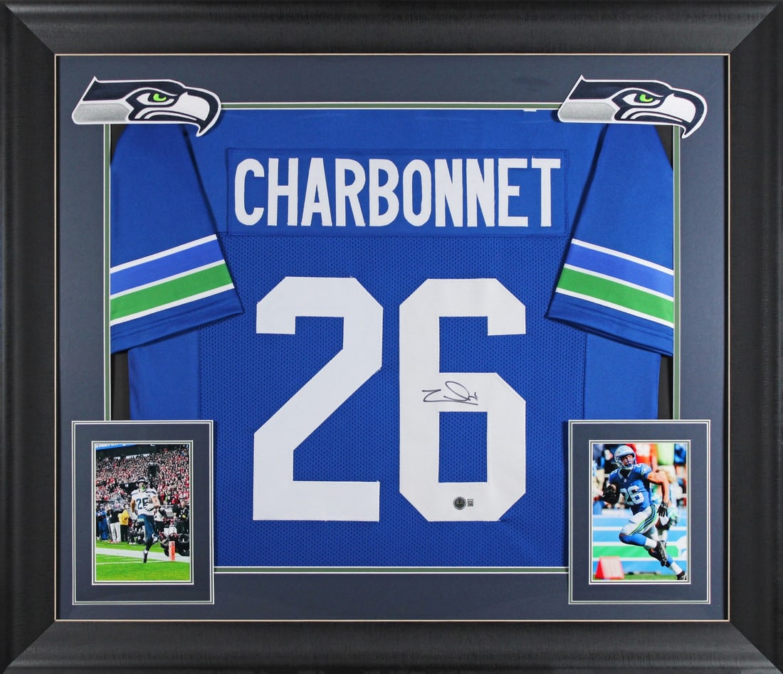 Framed Zach Charbonnet Signed Blue Throwback Jersey Beckett Witness Seahawks (1 of 2)