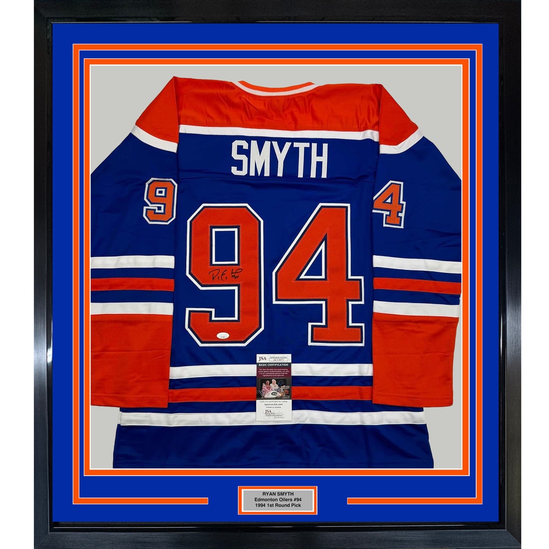 Framed Signed Ryan Smyth Jersey 35x39 Edmonton Oilers JSA COA: Framed Signed Ryan Smyth Jersey 35x39 Edmonton Oilers JSA COA This professionally framed and matted collectible features an authentic autographed hockey jersey of Ryan Smyth, a legendary player from t