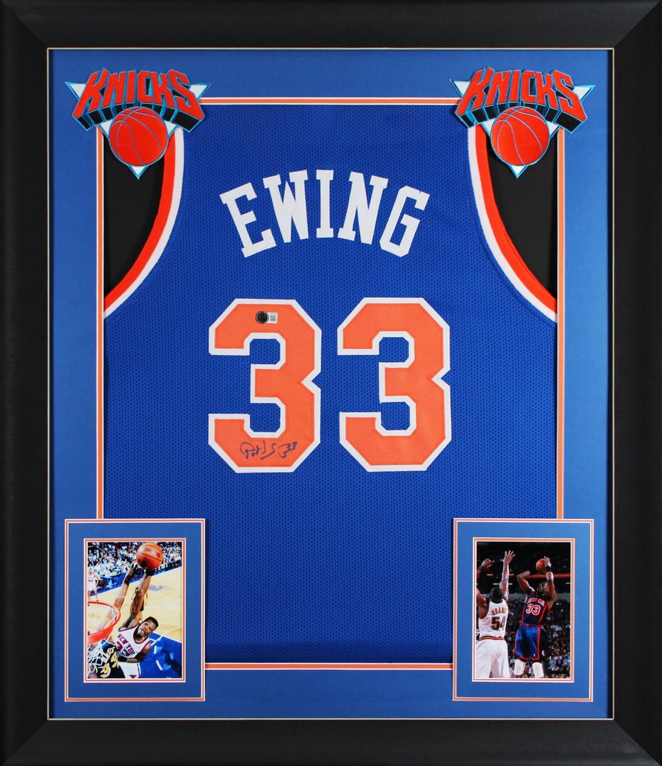 Patrick Ewing Signed Blue Pro Style Framed Jersey BAS New York Knicks (1 of 2)