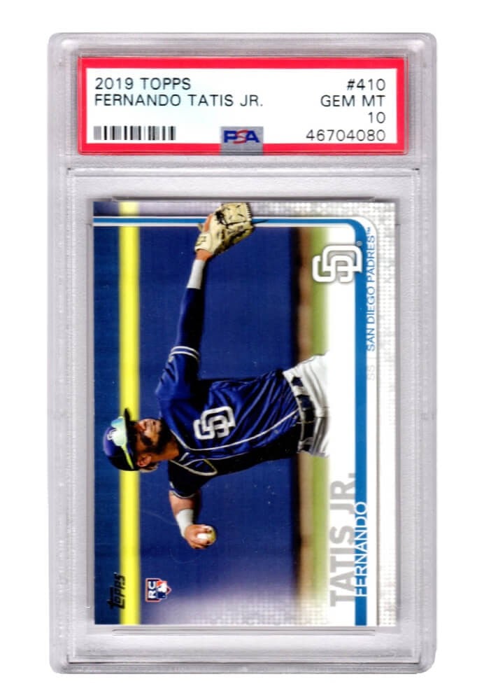 Fernando Tatis Jr 2019 Topps Series 2 #410 Rookie Card PSA 10 Gem Mint: Fernando Tatis Jr 2019 Topps Series 2 #410 Rookie Card PSA 10 Gem Mint This is a Fernando Tatis Jr. rookie card from the 2019 Topps Series 2 set, featuring card number 410. Encapsulated and graded Gem