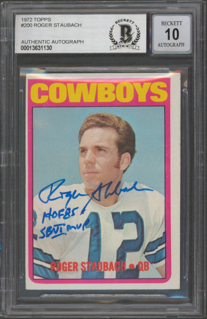 Roger Staubach Signed 1972 Topps Rookie Card BAS Auto 10 With Dual Inscriptions (1 of 2)