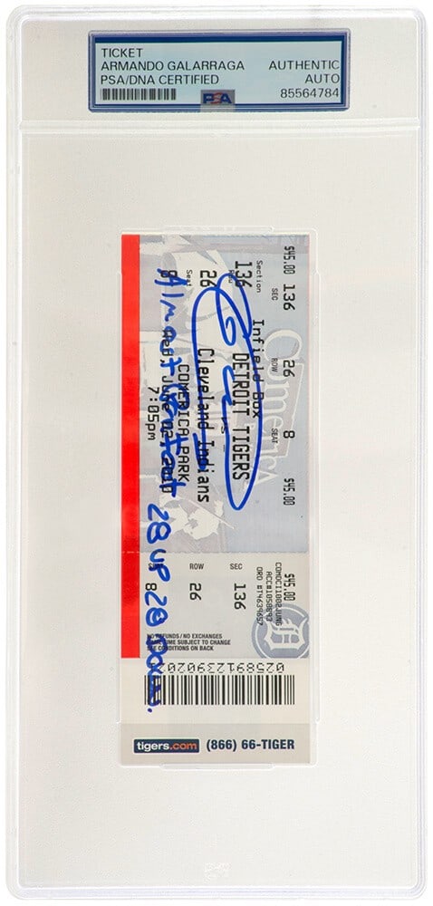 Armando Galarraga Signed Ticket Tigers vs Cleveland June 2 2010 PSA Authenticated: Armando Galarraga Signed Ticket Tigers vs Cleveland June 2 2010 PSA Authenticated This collectible features a signed game ticket from the Detroit Tigers vs. Cleveland matchup on June 2, 2010, by pitch