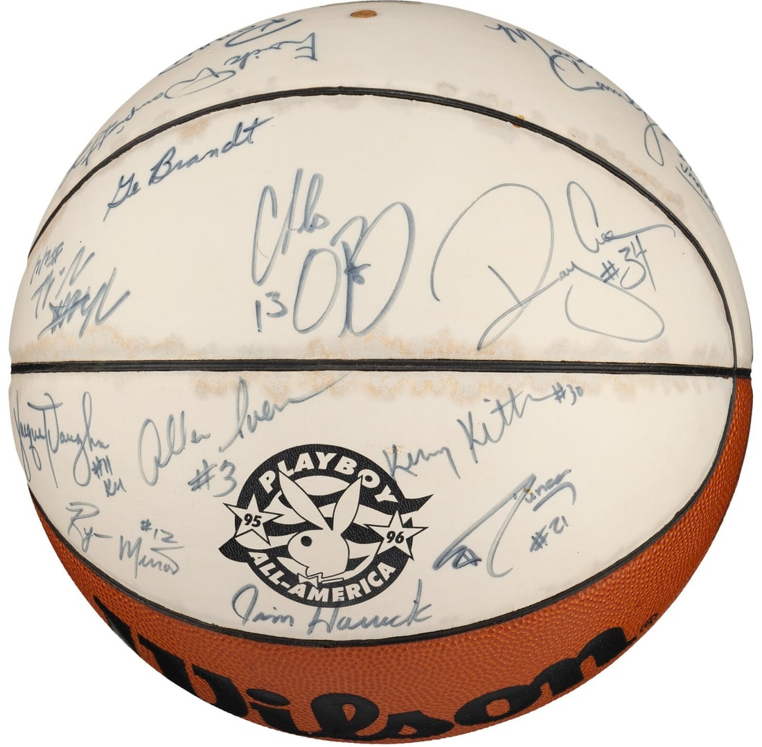 1995-96 Playboy All-American Signed Basketball Tim Duncan Allen Iverson BAS LOA: 1995-96 Playboy All-American Signed Basketball Tim Duncan Allen Iverson BAS LOA This original 1995-96 Playboy All-American Basketball Team signed basketball features prominent autographs from future N