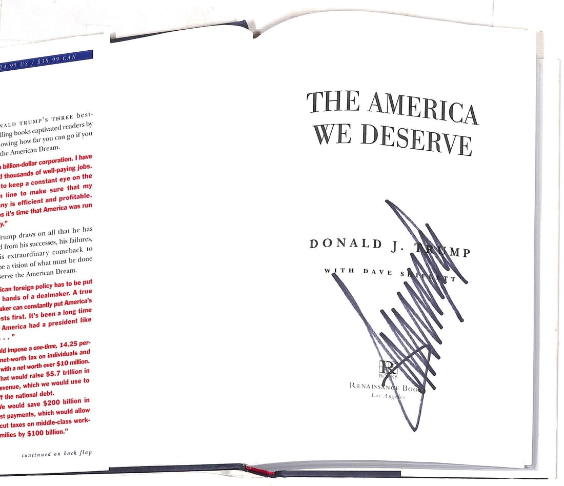 Donald Trump Signed 'The America We Deserve' HC Book PSA/DNA Authenticated: Donald Trump Signed 'The America We Deserve' HC Book PSA/DNA Authenticated This is an original hardcover book titled "The America We Deserve," autographed by Donald Trump. The signature has been authe