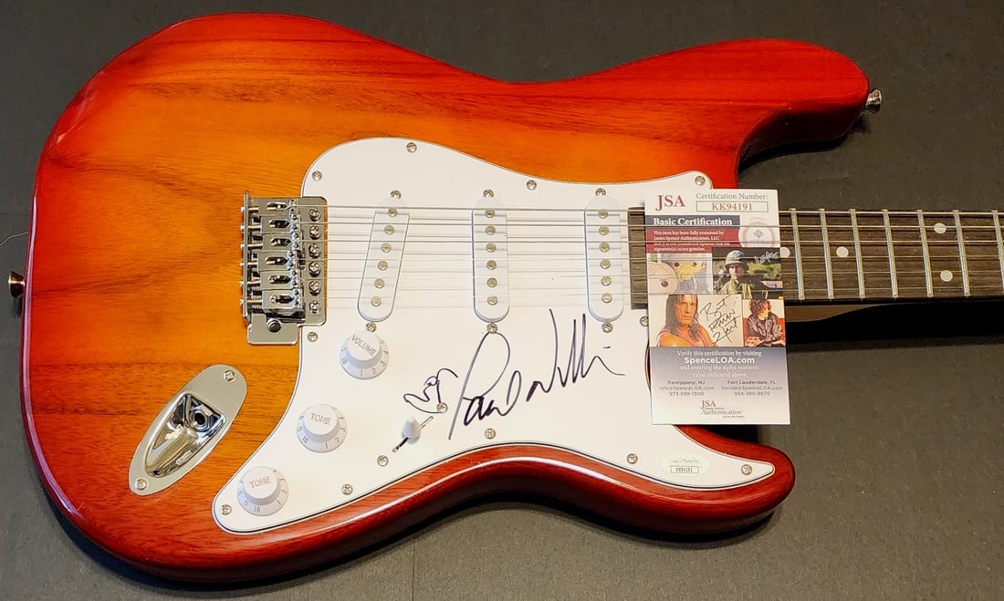 Electric Guitar Signed by Paul Williams with JSA Authentication: Electric Guitar Signed by Paul Williams with JSA Authentication This electric guitar comes hand-signed by Paul Williams and includes autograph authentication from James Spence Authentication (JSA). It