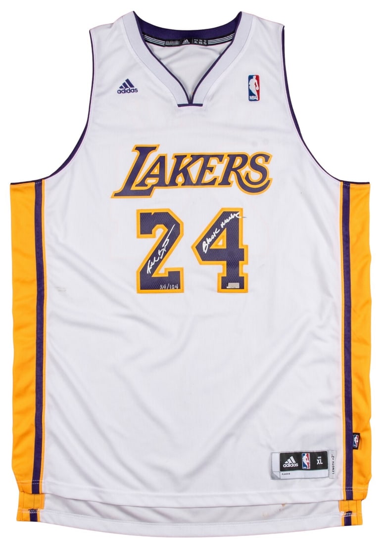 Kobe Bryant Signed Limited Edition Lakers Jersey with Black Mamba Inscription: Kobe Bryant Signed Limited Edition Lakers Jersey with Black Mamba Inscription Celebrate the legacy of Kobe Bryant with this authentic Los Angeles Lakers jersey, signed by the basketball legend himself
