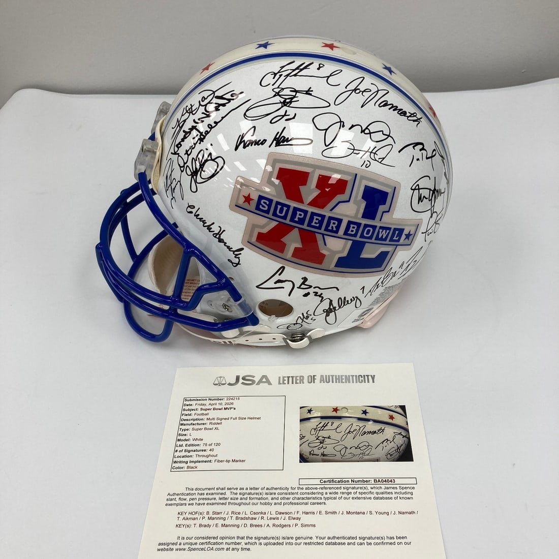 JSA COA Football Helmet 40 Autographs Super Bowl MVPs Tom Brady (1 of 18)