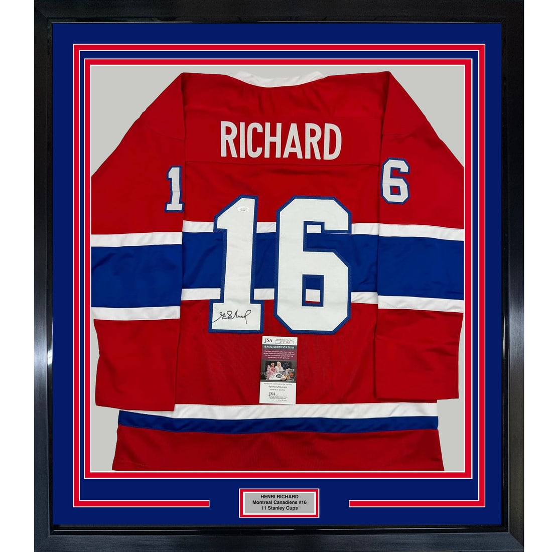 Framed Henri Richard Autographed Montreal Canadiens Jersey with JSA COA (1 of 2)