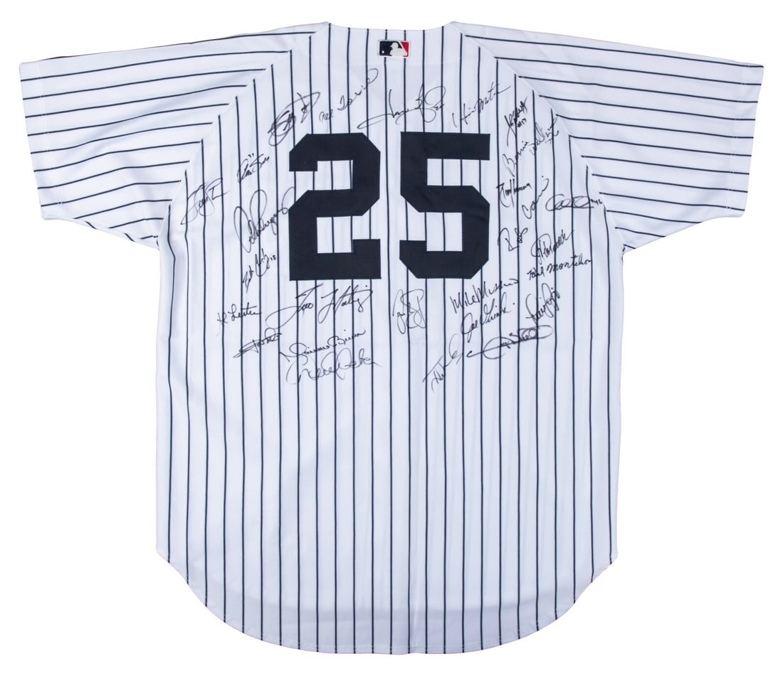 2005 New York Yankees Team Signed Jersey Derek Jeter Mariano Rivera JSA Authenticated: 2005 New York Yankees Team Signed Jersey Derek Jeter Mariano Rivera JSA Authenticated This authentic 2005 New York Yankees home jersey is a remarkable collectible, featuring the signatures of 28 playe