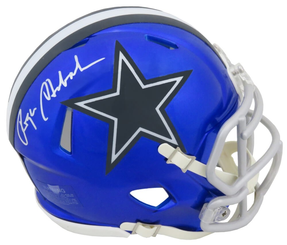 Roger Staubach Signed Dallas Cowboys Mini Helmet with COA: Roger Staubach Signed Dallas Cowboys Mini Helmet with COA This authentic Dallas Cowboys FLASH Riddell Speed mini helmet is signed by legendary quarterback Roger Staubach. It showcases Staubach's