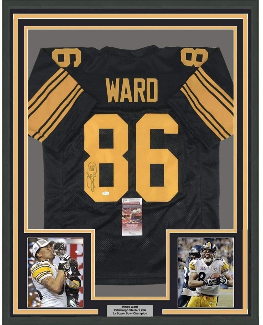 Hines Ward signed Pittsburgh Steelers Color Rush jersey framed 33x42 JSA (1 of 2)