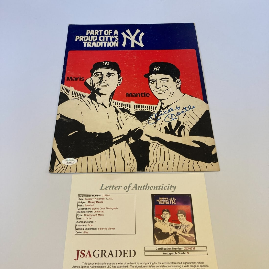 Mickey Mantle Signed 11x14 Photo JSA Authenticated Graded 9 MINT: Mickey Mantle Signed 11x14 Photo JSA Authenticated Graded 9 MINT This is a stunning 11x14 display photo signed by the legendary Mickey Mantle, a true icon of baseball. The photo has been graded 9 MINT