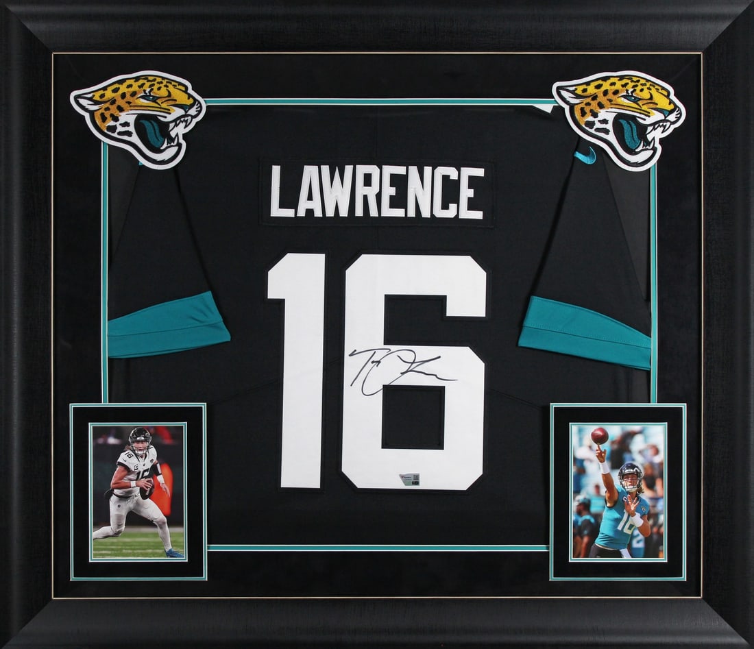 Framed Trevor Lawrence Jacksonville Jaguars Black Nike Limited Jersey Fanatics: Framed Trevor Lawrence Jacksonville Jaguars Black Nike Limited Jersey Fanatics Autographed black Nike Limited framed jersey personally signed by Trevor Lawrence of the Jacksonville Jaguars. It is an o