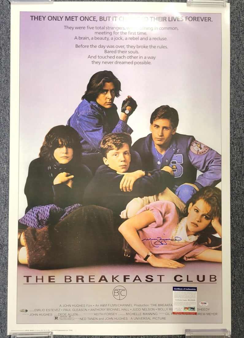 Molly Ringwald Signed Breakfast Club 24x36 Poster PSA ITP COA: Molly Ringwald Signed Breakfast Club 24x36 Poster PSA ITP COA This is an original 24x36 movie poster of "The Breakfast Club" featuring the autograph of Molly Ringwald. The poster is authenticated by P