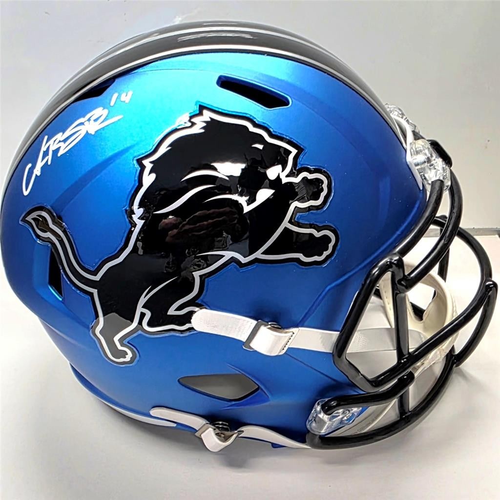 Detroit Lions alternate replica full size helmet signed by Amon-Ra St. Brown BAS: Detroit Lions alternate replica full size helmet signed by Amon-Ra St. Brown BAS Signed Detroit Lions replica alternate full-size helmet featuring Amon-Ra St. Brown. This pre-owned football collectibl