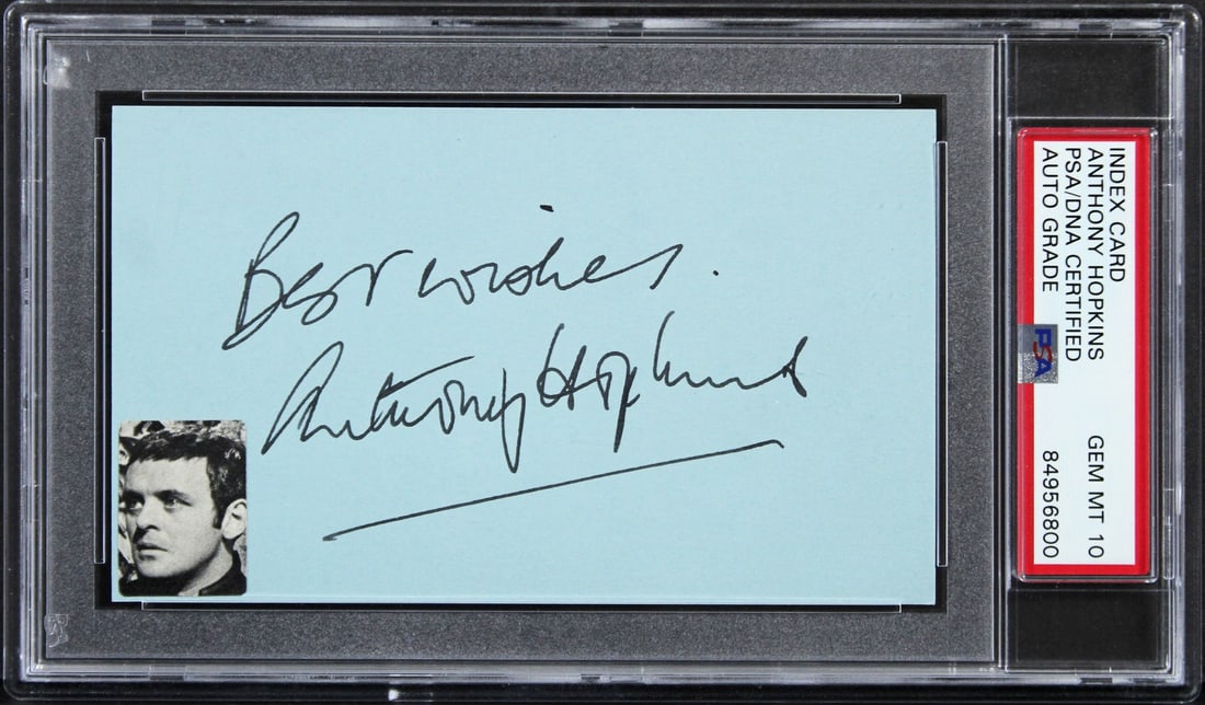 PSA slabbed Anthony Hopkins signed 3x5 index card with inscription (1 of 5)