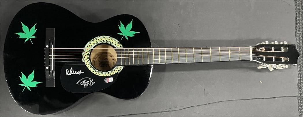 Autographed Huntington Black Guitar Pickguard Signed by Cheech & Chong Beckett Auth (1 of 4)