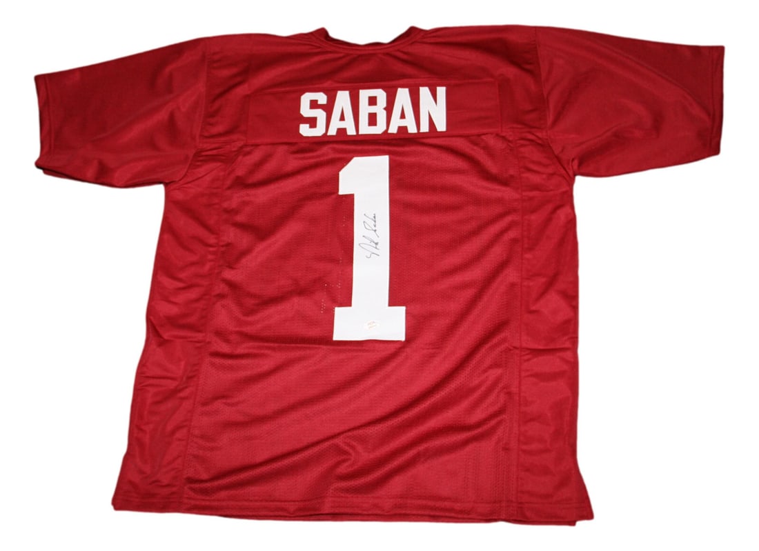 Nick Saban Autographed Alabama Crimson Tide Jersey PSA Certified: Nick Saban Autographed Alabama Crimson Tide Jersey PSA Certified This is an original Nick Saban autographed Alabama Crimson Tide jersey, a must-have for any football fan or collector. The jersey is au