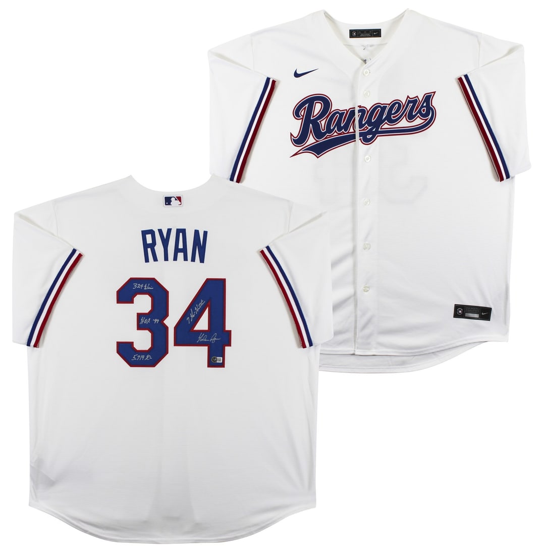 Nolan Ryan Signed White Nike Jersey HOF 99 Inscription Beckett Authenticated (1 of 6)