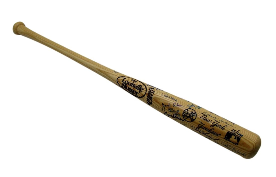 PSA DNA Yankees Greats Signed Louisville Slugger Bat 15 of 100: PSA DNA Yankees Greats Signed Louisville Slugger Bat 15 of 100 This Louisville Slugger bat features signatures from 42 notable New York Yankees greats, including Hall of Famers Whitey Ford and Goose G