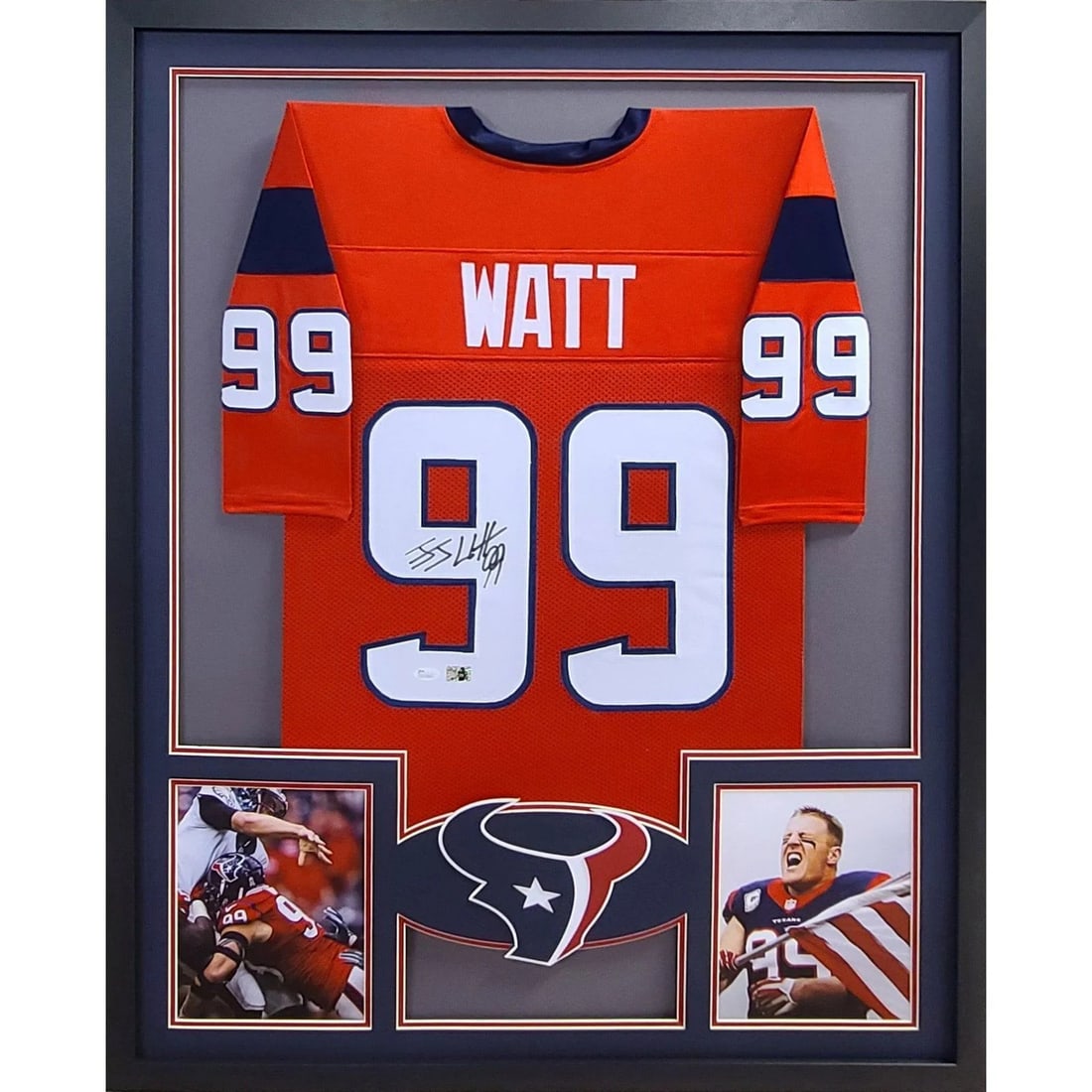J.J. Watt Signed Houston Texans Framed Jersey JSA Authenticated 42x34: J.J. Watt Signed Houston Texans Framed Jersey JSA Authenticated 42x34 This framed jersey features the autograph of J.J. Watt, a standout player from the Houston Texans. Authenticated by JSA, a leader 