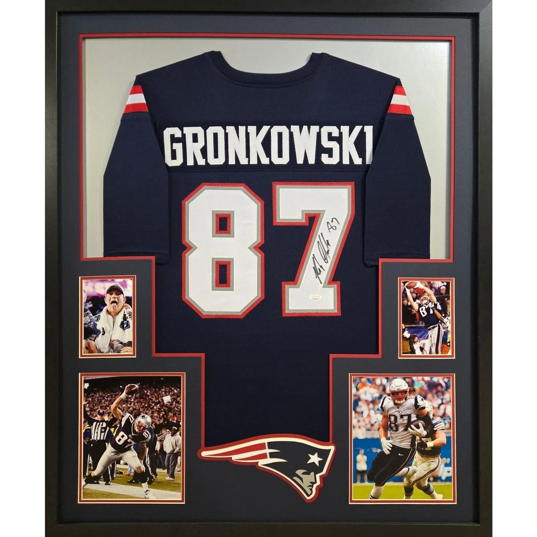 Framed Rob Gronkowski Patriots Autographed Blue Jersey JSA (1 of 2)