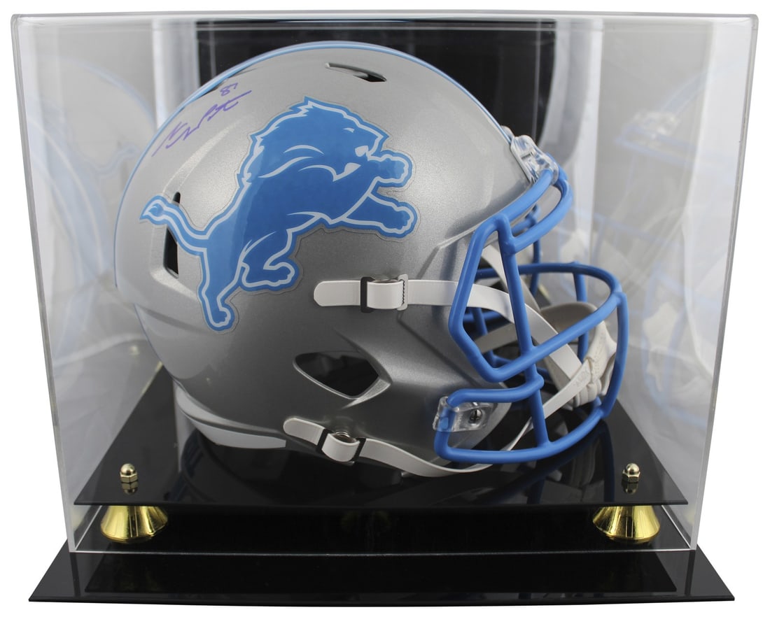 Sam LaPorta signed Detroit Lions full size speed replica helmet with Beckett case: Sam LaPorta signed Detroit Lions full size speed replica helmet with Beckett case Autographed Riddell full size Speed rep helmet personally signed by Sam LaPorta of the Detroit Lions. The item is orig