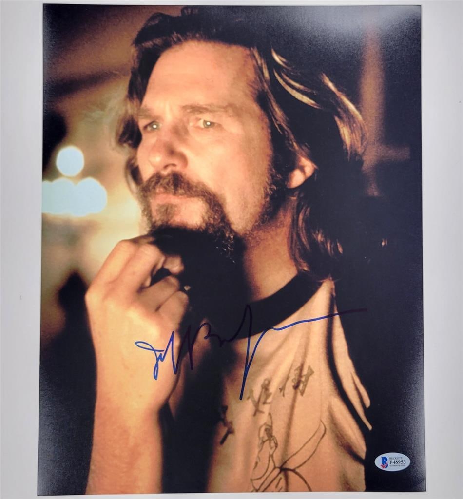 Jeff Bridges Autographed 11x14 Photo The Big Lebowski Beckett Authenticated: Jeff Bridges Autographed 11x14 Photo The Big Lebowski Beckett Authenticated This stunning 11x14 photograph features a striking image from the iconic movie The Big Lebowski, personally signed by the le