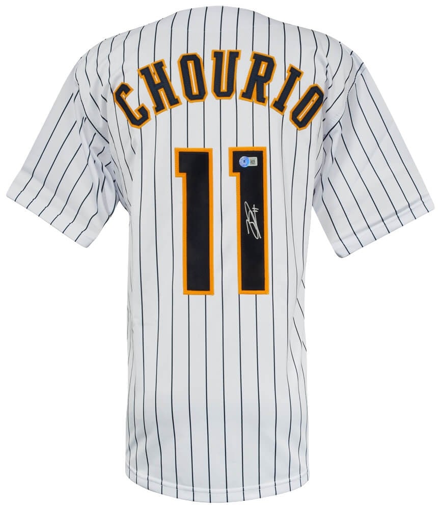 Beckett COA Jackson Chourio Milwaukee Brewers White Custom Jersey: Beckett COA Jackson Chourio Milwaukee Brewers White Custom Jersey This is a white custom baseball jersey signed by Jackson Chourio of the Milwaukee Brewers. The autograph is authenticated by a generic