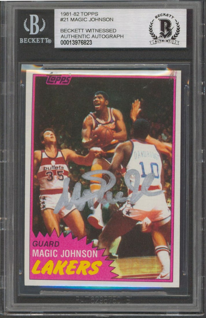 Magic Johnson Signed 1981 Topps Card #21 Beckett Authenticated Slabbed (1 of 2)