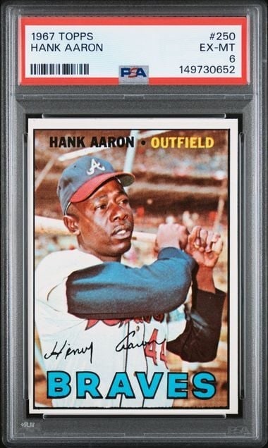 PSA 6 Hank Aaron 1967 Topps #250 Atlanta Braves Card (1 of 2)