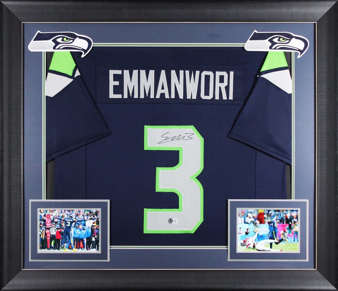 Framed Navy Signed Jersey Nick Emmanwori Seattle Seahawks Beckett Authenticated: Framed Navy Signed Jersey Nick Emmanwori Seattle Seahawks Beckett Authenticated This autographed navy pro style framed jersey has been personally signed by Nick Emmanwori of the Seattle Seahawks. It i