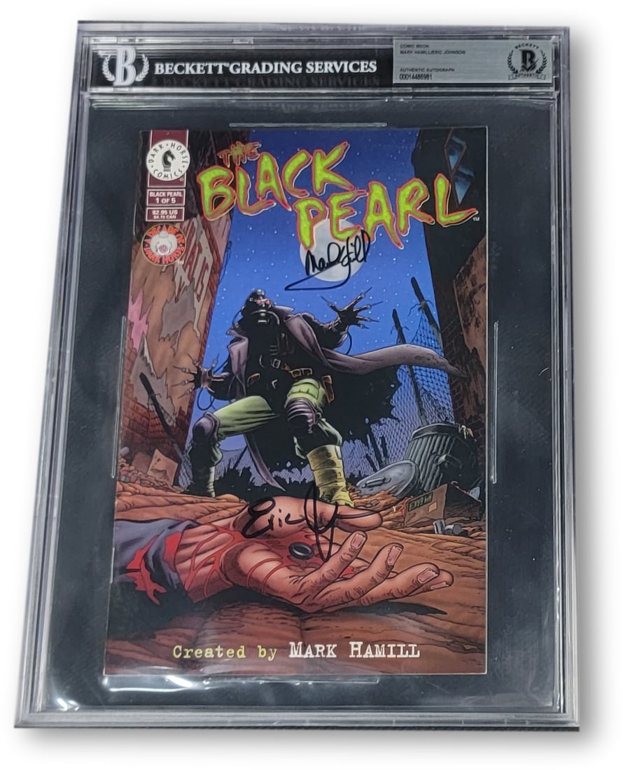 Comic Book Signed by Mark Hamill and Eric Johnson Beckett Authenticated: Comic Book Signed by Mark Hamill and Eric Johnson Beckett Authenticated This is an original "Black Pearl" comic book autographed by Mark Hamill and Eric Johnson. The comic has been encapsulated and au