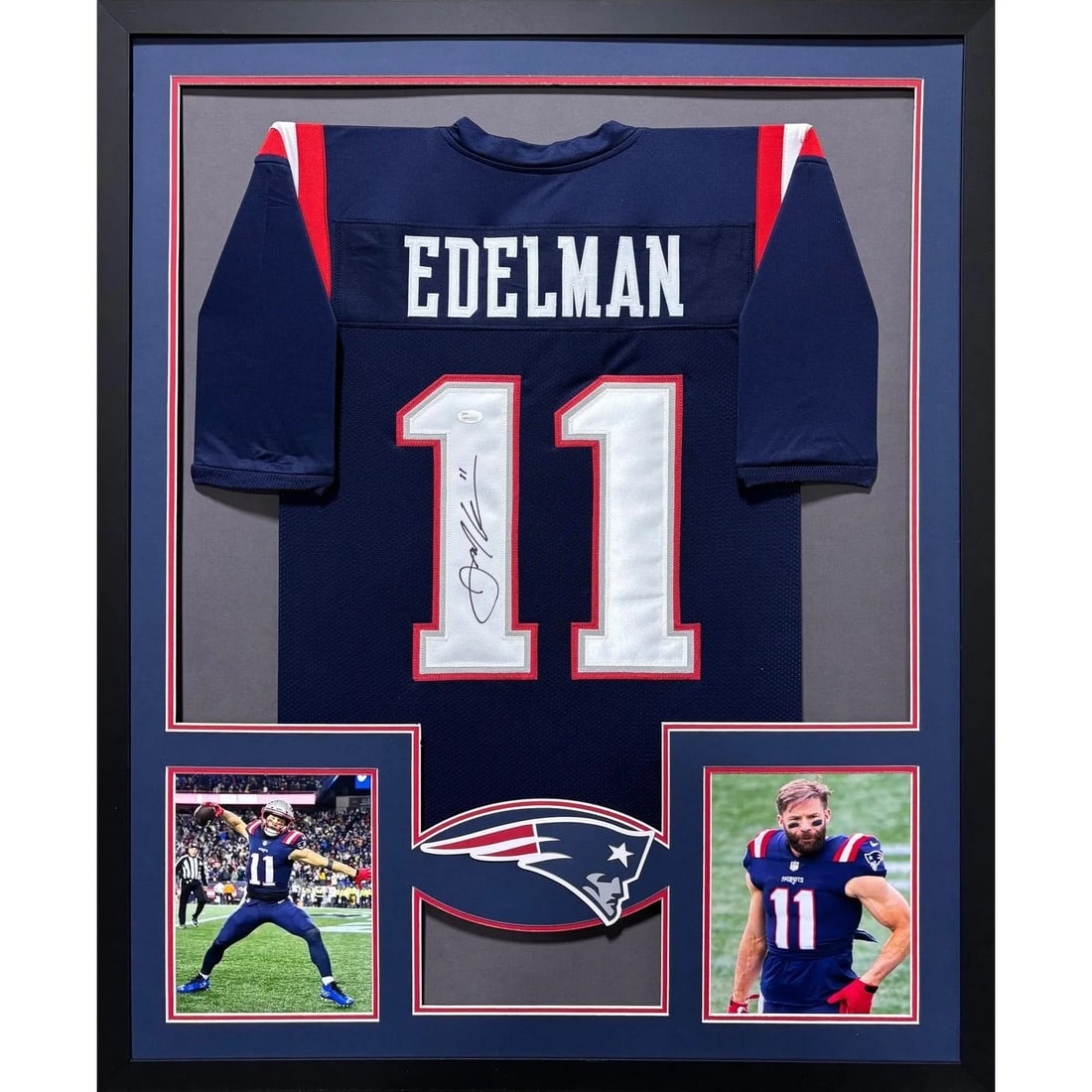 Julian Edelman Autographed Framed Jersey Beckett Authenticated Patriots: Julian Edelman Autographed Framed Jersey Beckett Authenticated Patriots This autographed Julian Edelman framed jersey is a must-have for any Patriots fan. Authenticated by Beckett, a leading name in s