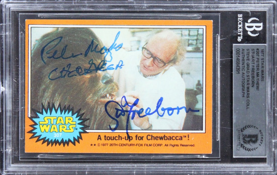 Star Wars 1977 Card #307 signed by Peter Mayhew Stuart Freeborn BAS (1 of 2)