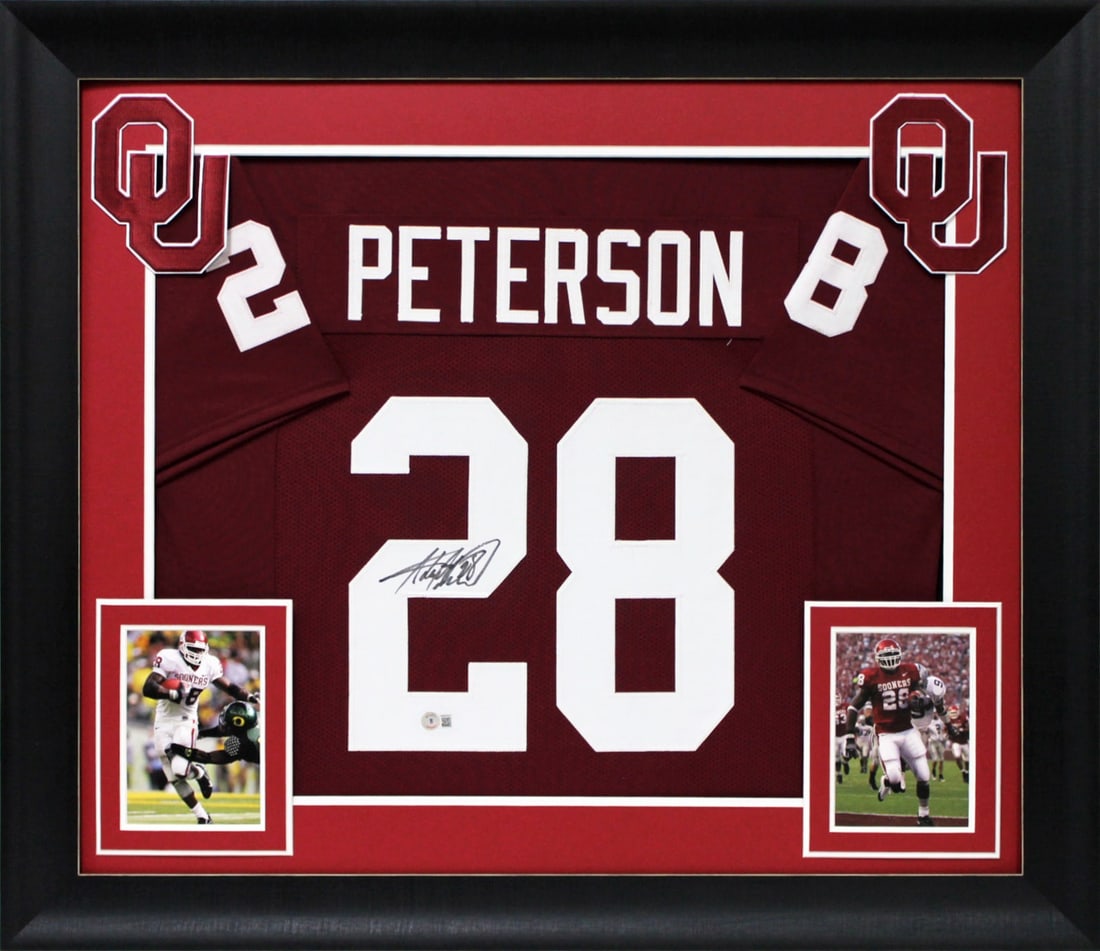 Framed Adrian Peterson Oklahoma Sooners Signed Maroon Jersey Beckett Witnessed (1 of 1)