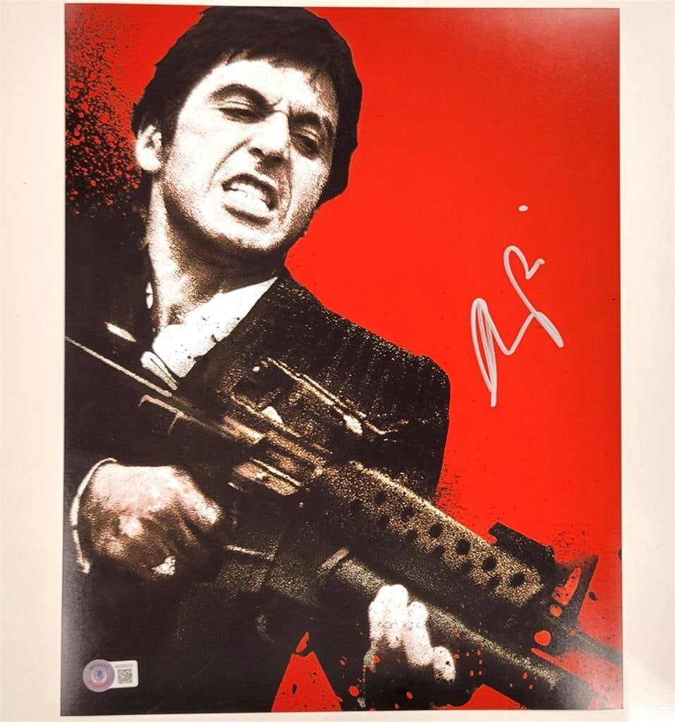 Al Pacino Signed Scarface 11x14 Photo Beckett Authenticated: Al Pacino Signed Scarface 11x14 Photo Beckett Authenticated This is an original 11x14 photograph from the iconic movie "Scarface," autographed by the legendary actor Al Pacino. The signature has been 